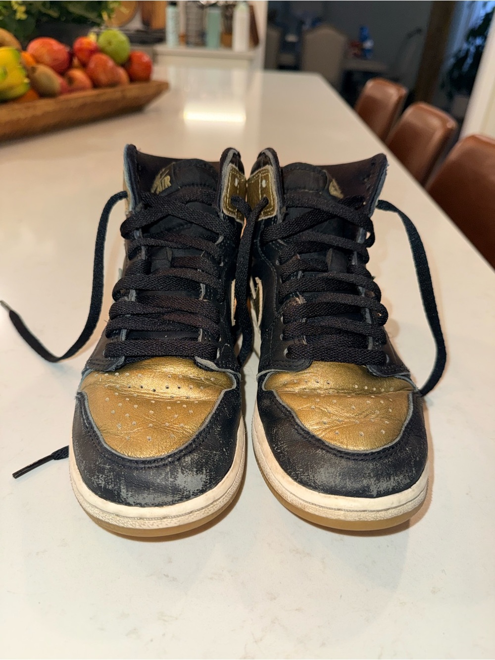 Jordan Kids Black and Gold High-Top Sneakers with White Soles